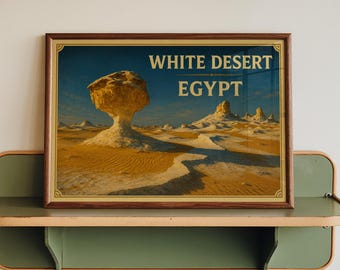 White Desert Egypt Poster, Sahara Desert Wall Art, Vintage Egypt Travel Print, Egyptian Landscape Decor, Desert Travel Gift