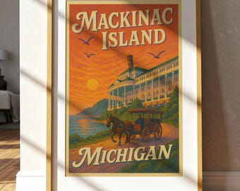 Mackinac Island Travel Poster | Michigan Lakes Giclée Art