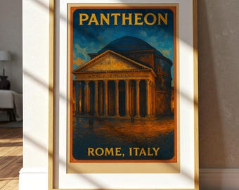 Pantheon Rome Vintage Travel Poster Classic Italian Architecture Wall Art Print