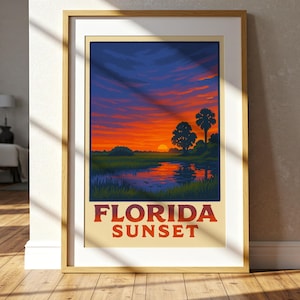 Pôster do Parque Nacional Everglades, arte de parede vintage da Flórida, impressão de paisagem de pântanos para decoração de quarto de hóspedes, casas costeiras e refúgios na natureza