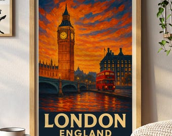 Vintage London Big Ben Poster | England Travel Wall Art, UK City Print