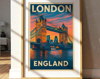 London Bridge Travel Poster Matte Vertical Poster | England Cityscape Wall Art