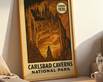Carlsbad Caverns Vintage National Park Poster, New Mexico Cave Art