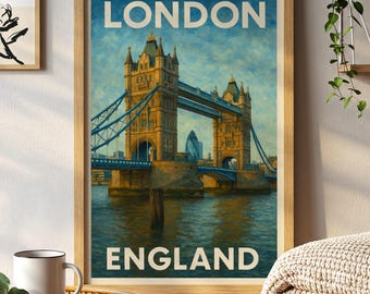 London Tower Bridge Illustration Matte Vertical Poster | England Travel Wall Art