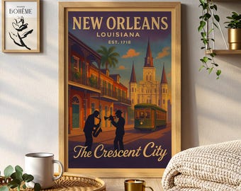 New Orleans Louisiana Travel Poster Painting French Quarter City Wall Art
