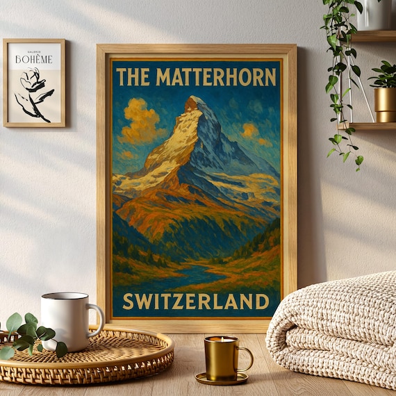 Matterhorn Switzerland Vintage Travel Poster Alpine Mountain