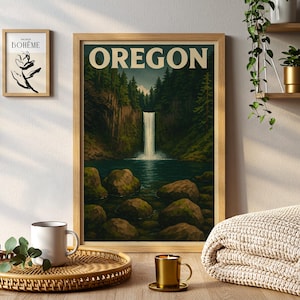 Oregon Waterfall Art Print, Scenic PNW Landscape Poster