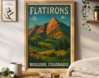 Flatirons Boulder Colorado Travel Poster Painting Mountain Landscape Wall Art