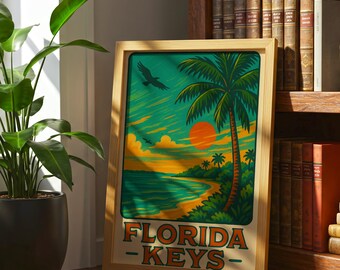 Florida Keys Print, Tropical Palm Beach, Coastal Wall Art