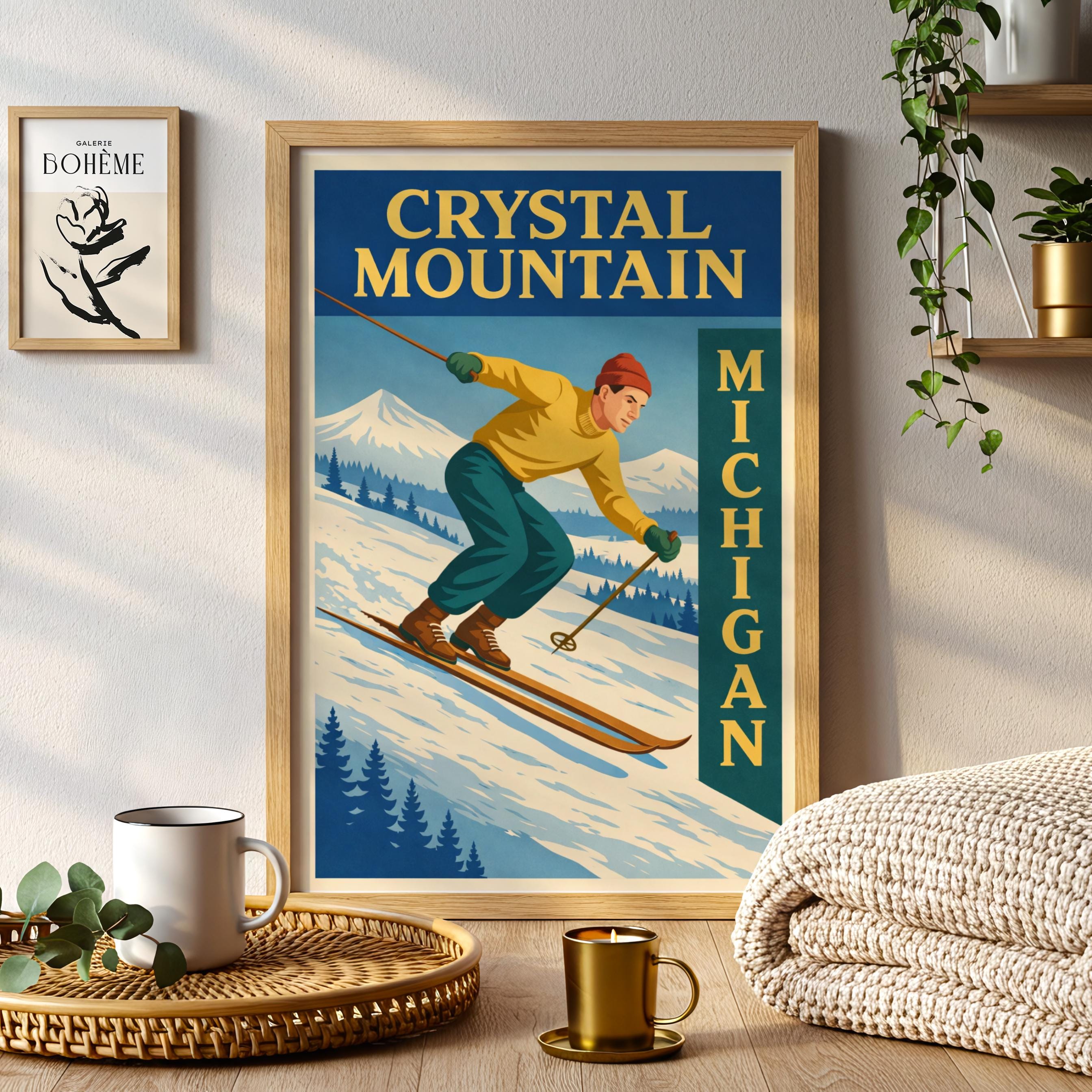 Crystal Mountain Michigan Vintage Ski Poster - Etsy
