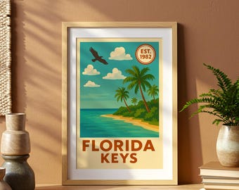 Vintage Florida Keys Poster, Tropical Island Coastal Art Print