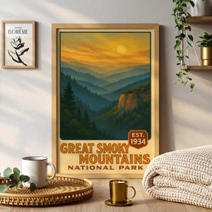 Great Smoky Mountains National Park Poster Tennessee North Carolina Wall Art Scenic Landscape Print National Parks Artwork for Home Decor