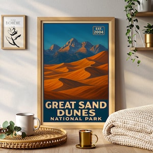 Great Sand Dunes National Park Poster Colorado Wall Art Scenic Desert Landscape Print National Parks Artwork for Cabin Living Room Decor