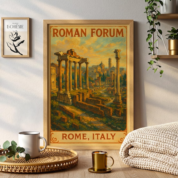 Roman Forum Rome Vintage Travel Poster Ancient Ruins Italian
