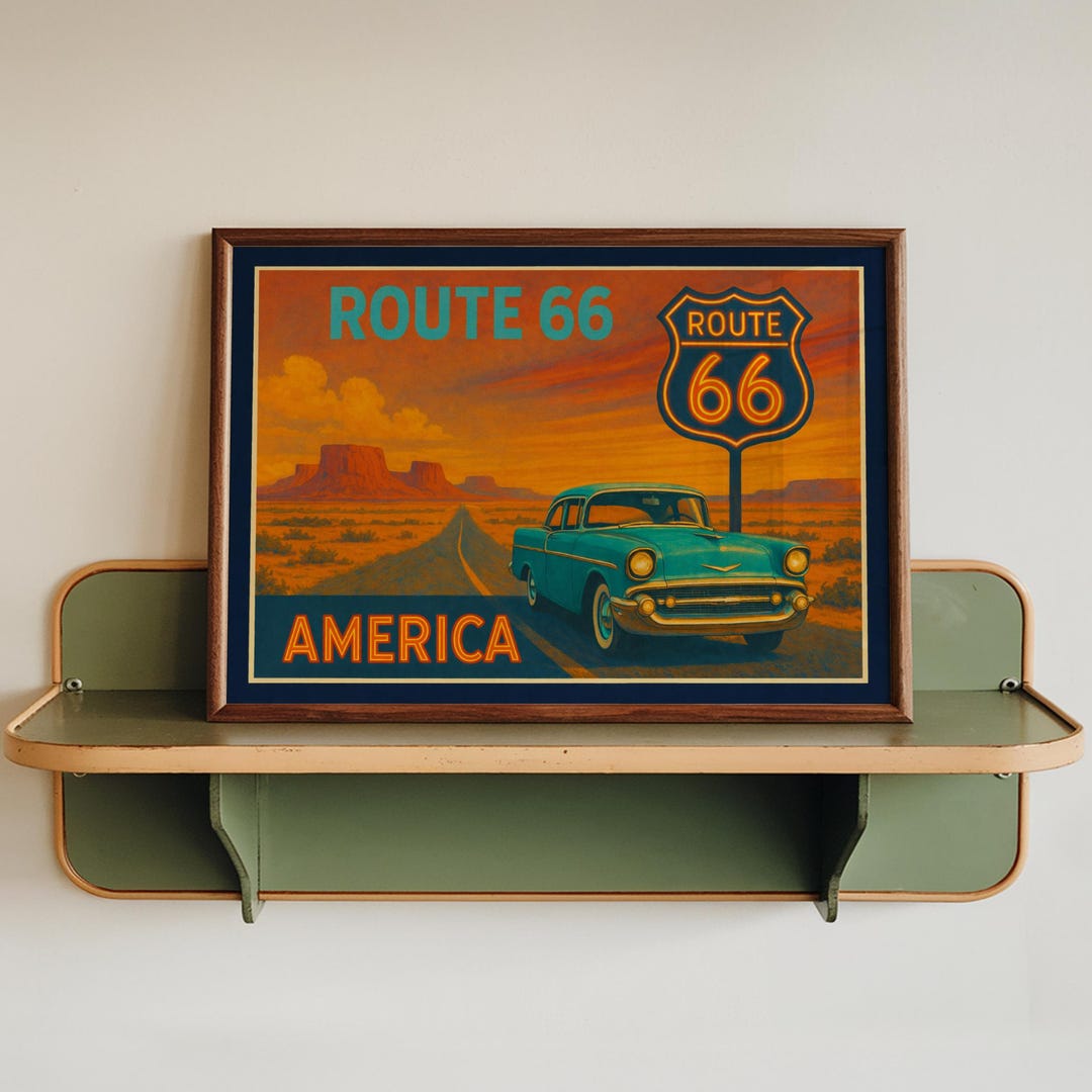 Route 66 America Vintage Car Travel Poster Retro Road Trip Wall Art - Etsy