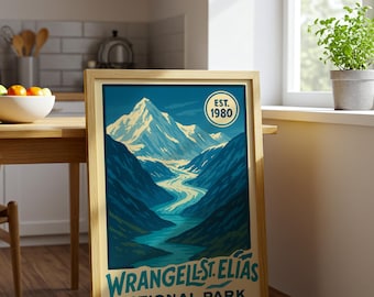 Vintage Wrangell St. Elias Nationalpark Poster, Alaska Gletscherdruck
