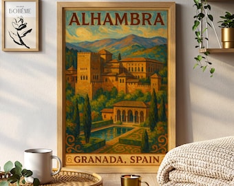 Alhambra Granada Vintage Travel Poster Matte Vertical Poster | Moorish Palace Wall Art