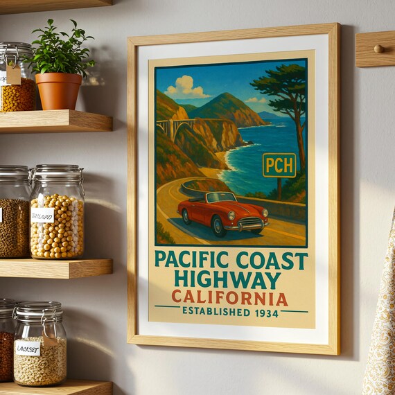 レア！　カリフォルニア　PACIFIC COAST ロードサイン　本物　USA Pacific Coast Highway Print | California Coastal Travel Art - Etsy