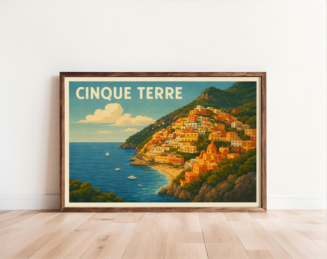 Cinque Terre Italy Vintage Travel Poster Coastal Village Wall Art ...