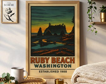 Ruby Beach Washington-poster, schilderachtige PNW Coastal Art Print