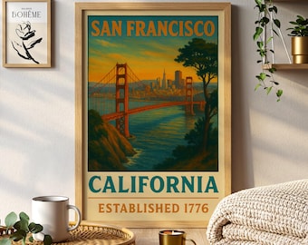 San Francisco Poster: Golden Gate Bridge, Kalifornien Reisekunst