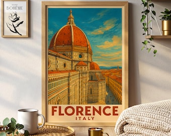 Poster verticale opaco con tramonto sul Duomo di Firenze / Paesaggio urbano della Toscana, Italia