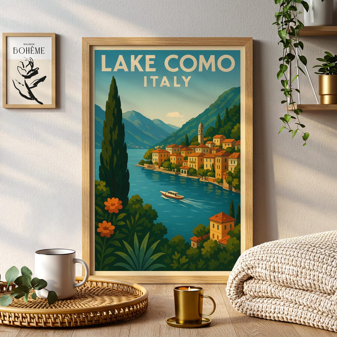 Lake Como Italy Poster | Italian Lake Art Print European Travel Wall ...
