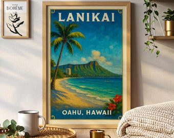 Lanikai Beach Hawaii Art Print | Tropical Oahu Travel Poster