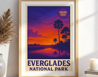Póster del Parque Nacional Everglades, impresión artística vintage de los humedales de Florida