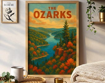 Ozark Mountains Poster | Rustic Lake Forest Wall Art Landscape Print