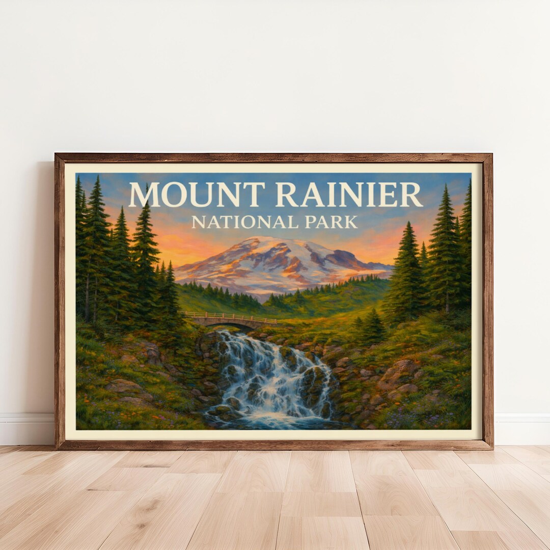 Mount Rainer Poster Mount Rainier National Park Poster Washington Mountain Landscape Wall ...