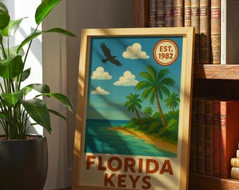 Florida Keys Vintage Poster, Tropical Island Art Print