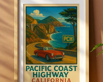 Pacific Coast Highway Print | California Coastal Travel Art - Etsy