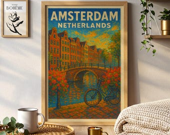 Amsterdam Canal Houses Poster Matte Vertical Print | Netherlands Travel Wall Art