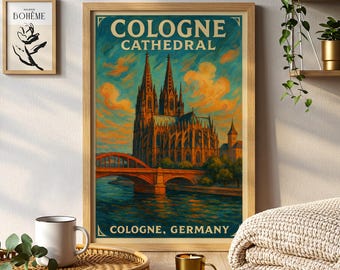 Kölner Dom Deutschland Vintage Reise Poster Gotische Architektur Europäische Stadt Landschaft Wand Kunst Druck