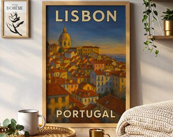 Lissabon Portugal Kunst | Buntes Stadtansicht-Europäisches Reise-Plakat