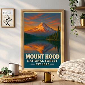 Mount Hood Oregon Poster, PNW Landscape Art Print