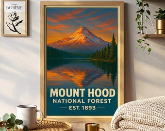 Mount Hood Oregon Poster, PNW Landscape Art Print