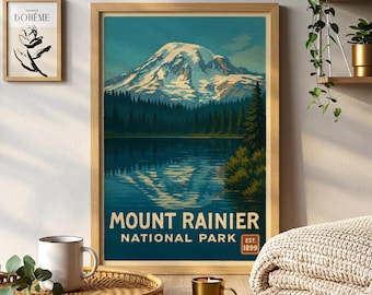 Vintage Mount Rainier Nationalpark Poster, US Bundesstaat Washington Kunstdruck