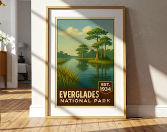 Póster del Parque Nacional Everglades: Impresión artística vintage de un paisaje de Florida