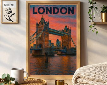 Vintage London Big Ben Poster | England Travel Wall Art, UK City Illustration