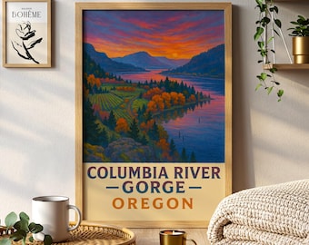 Columbia River Gorge Print, Scenic PNW Travel Poster