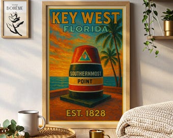Key West Florida Travel Poster Painting Tropical Coastal Wall Art