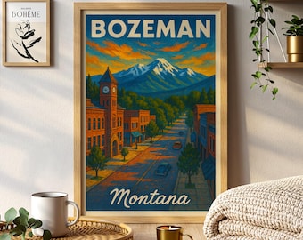 Bozeman Montana Reise Poster Gemälde Berg Stadt Wandkunst