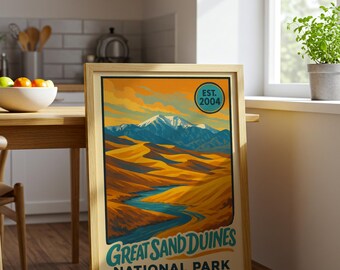 Sand Dunes National Park Poster, Vintage Colorado Desert Art Print