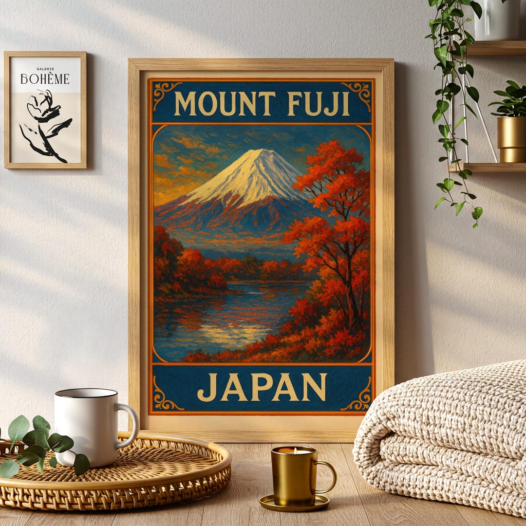 Mount Fuji Vintage Travel Poster Matte Vertical Poster | Japan Wall Art ...