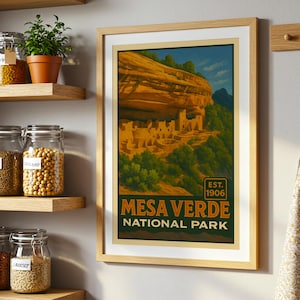 Mesa Verde National Park Poster Colorado Wall Art Cliff Dwellings Landscape Print National Parks Artwork for Cabin Living Room Guest Room