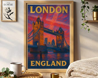 London England Tower Bridge Poster | Vintage Travel Wall Art Print