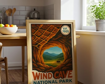 Wind Cave National Park Vintage Poster, South Dakota Landschaft Art