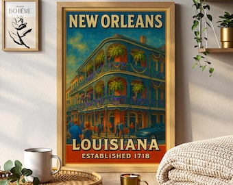 New Orleans Louisiana Travel Poster Painting French Quarter Wall Art